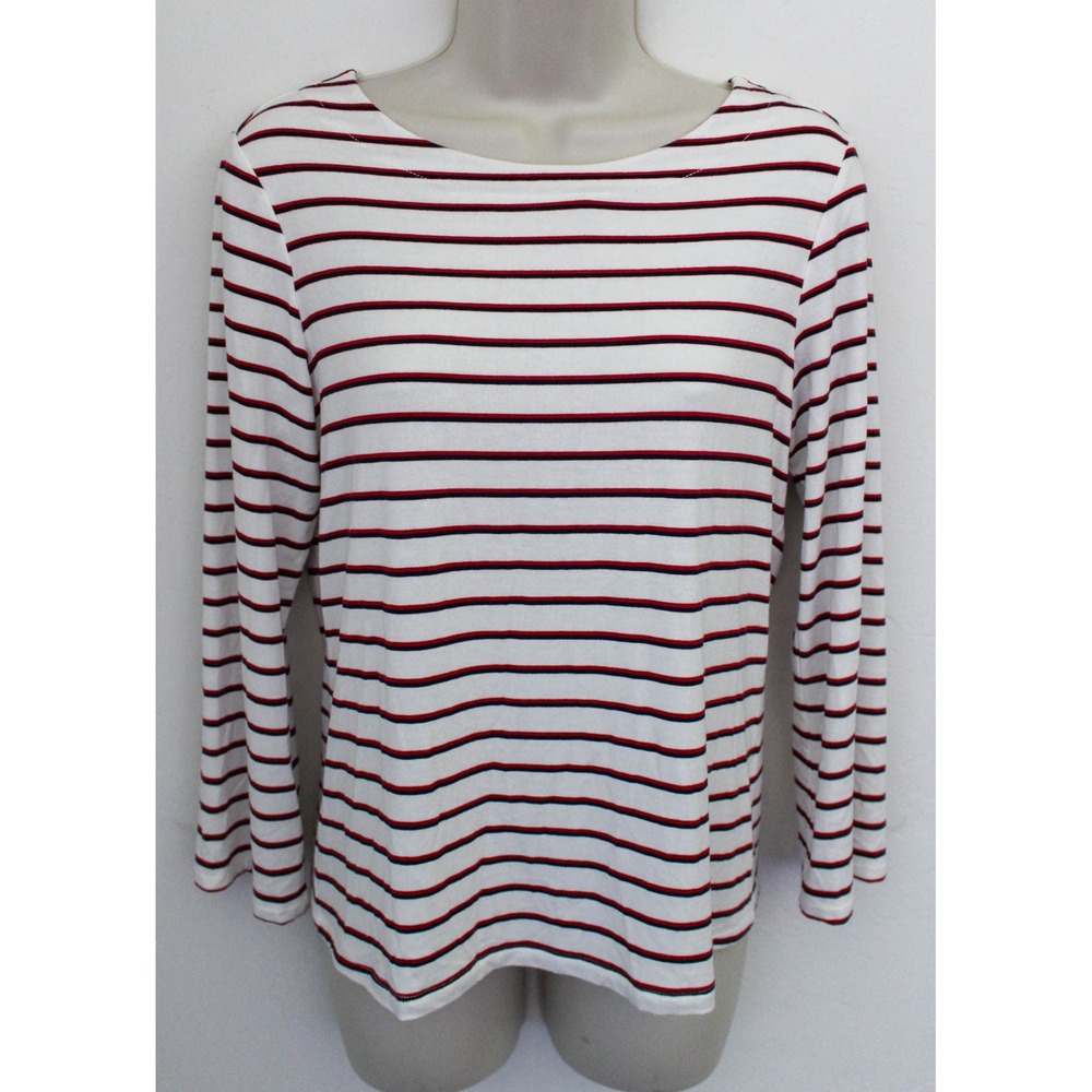 L'Agence Lucille Top Medium White Red Navy Striped 3/4 Sleeve Boat Neck Pullover